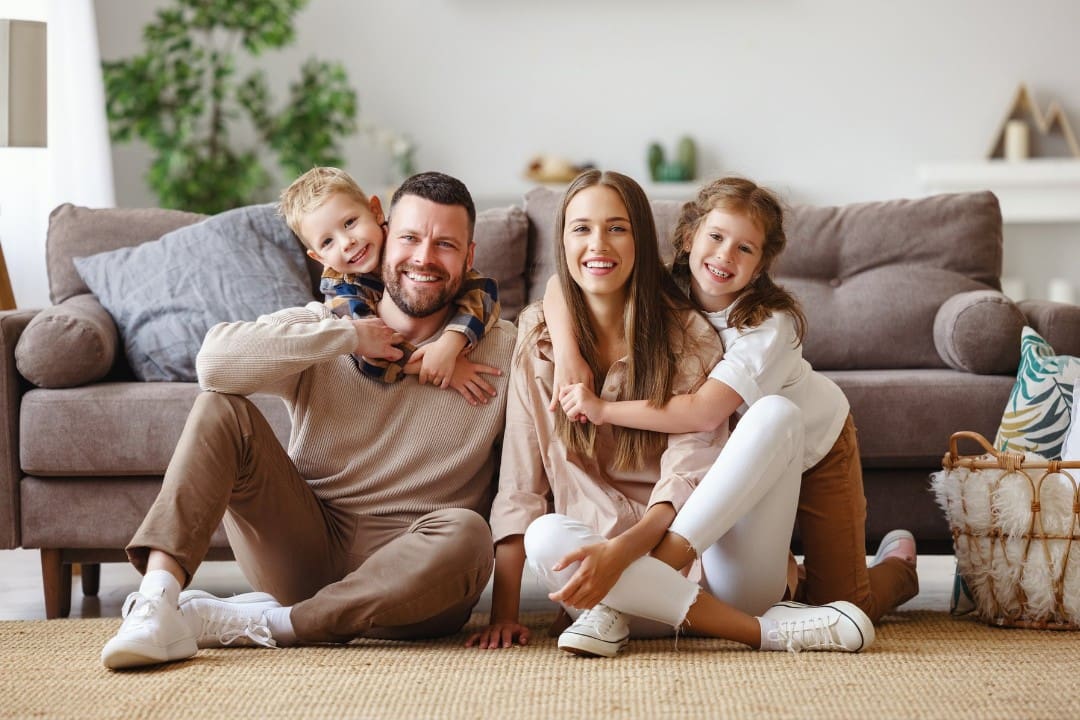 Happy family with confident children ready for kindergarten